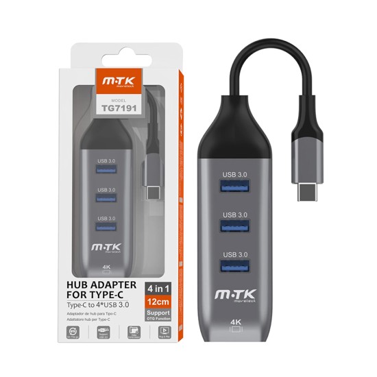 Adaptador Hub 4 em 1 Mtk TG7191 Tipo C para 4 USB 0,12m Cinza Adaptador Hub 4 em 1 Mtk TG7191 Tipo C para 4 USB 0,12m Cinza